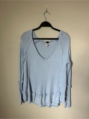 Free people, We The Free Pale Blue Waffle Knit V-Neck Long Sleeve Top